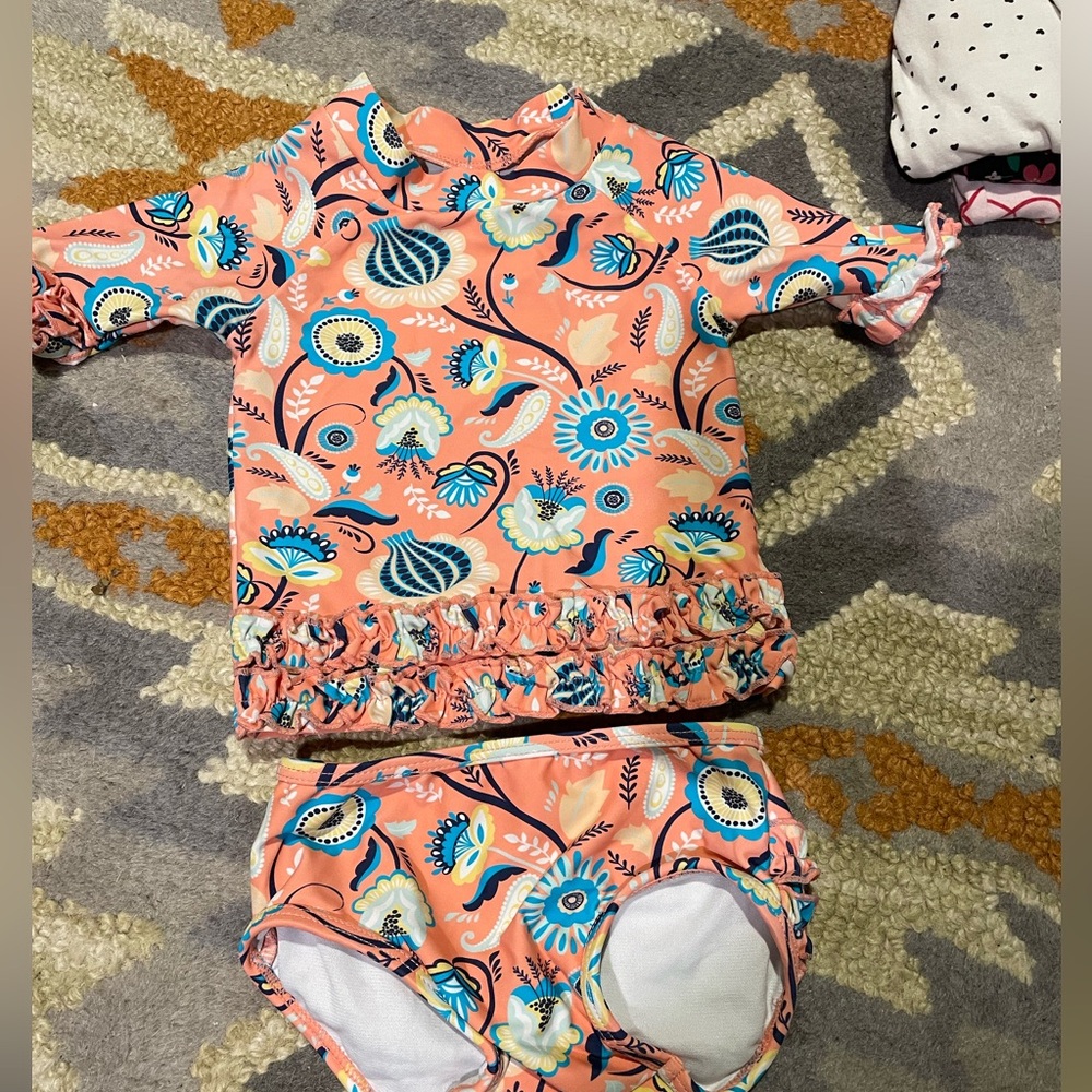 Rufflebutts coral peach paisley swimsuit